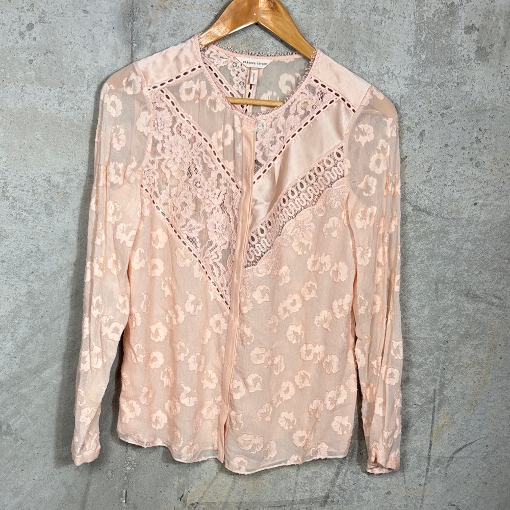 Rebecca Taylor Floral Lace Blouse - Soft Pink